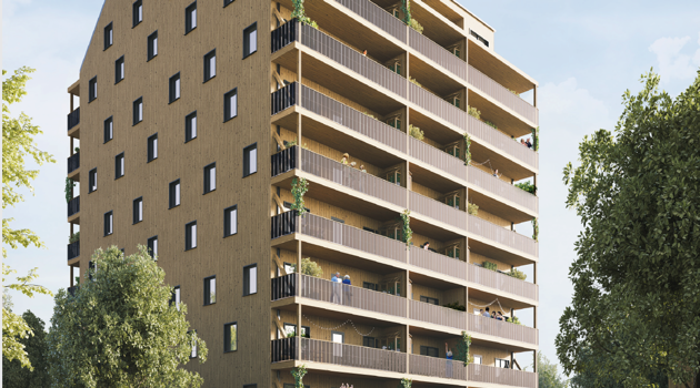 Renderingsbild på fasad från gatan.
