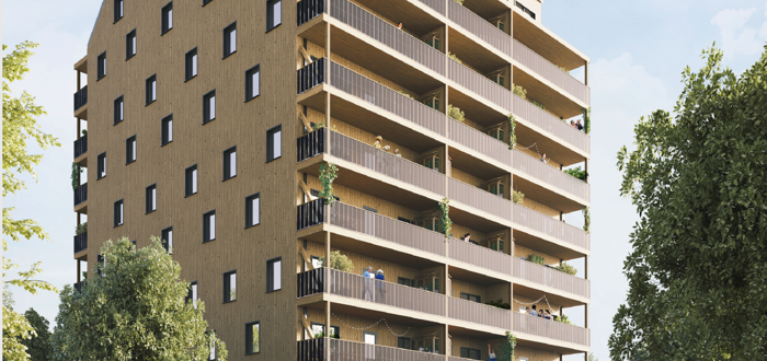 Renderingsbild på fasad från gatan.