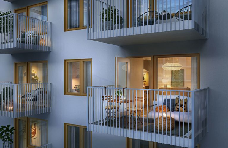 Renderingsbild på balkong.
